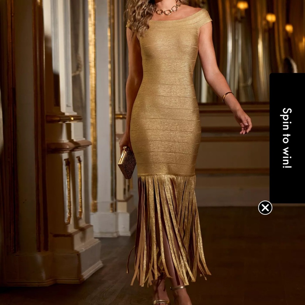 Boston Proper Fringe Metallic Bandage Dress